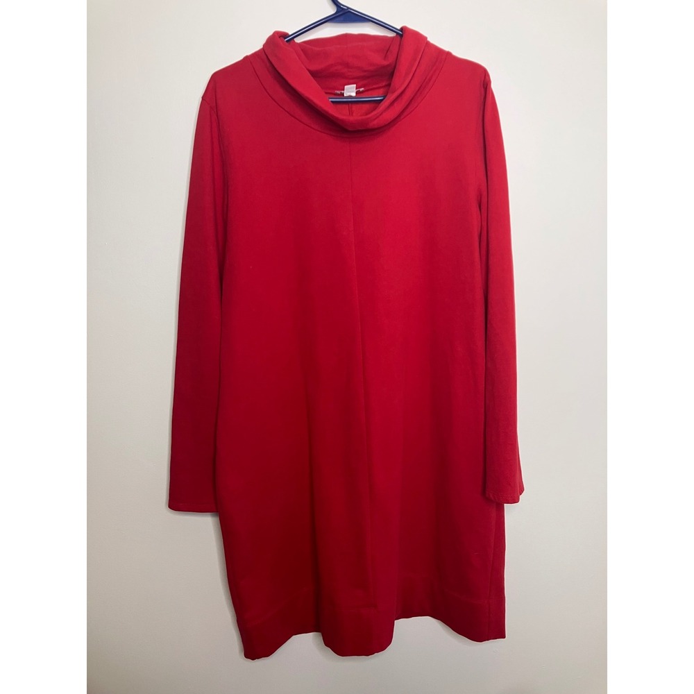 Pure Jill Tunic Dress Womens Medium Red Excellent Cowl Neck Fleece Long Sleeve